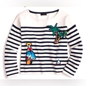 J Crew Long Sleeve Knit Boatneck Top Embroidered NWT